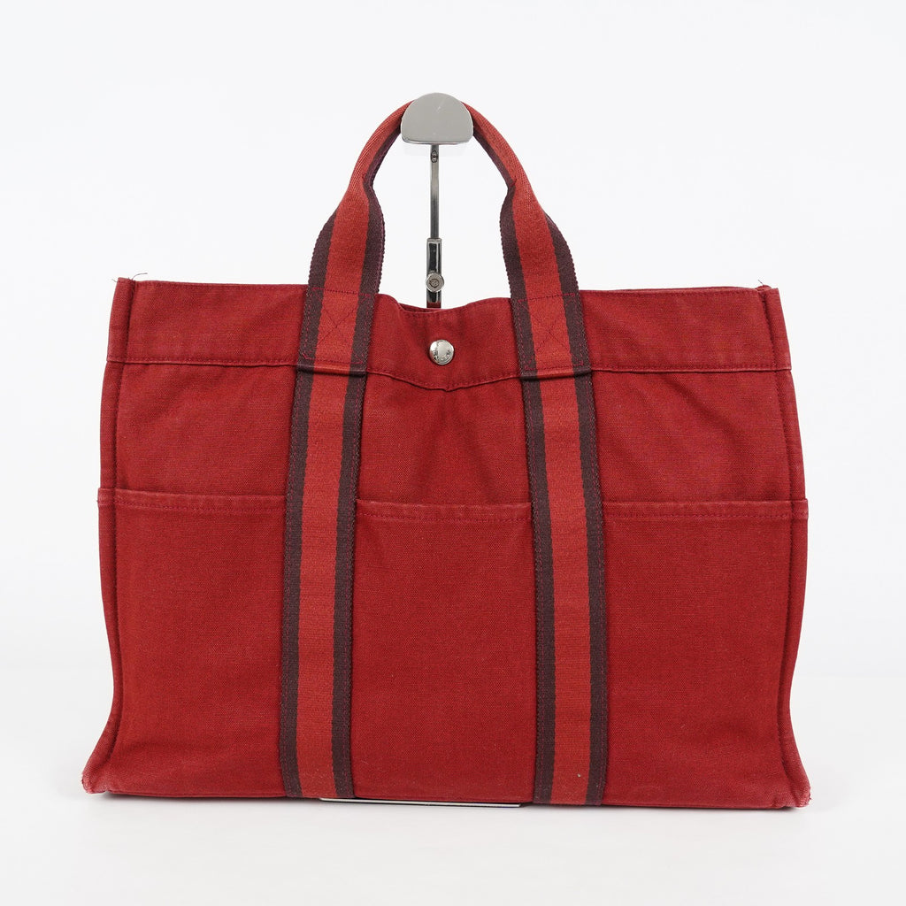 Hermes Fourre Tout GM Tote Bag Brick Red Canvas Used Vintage Women 07E16715009