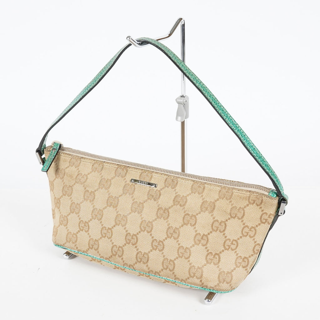 Gucci GG Canvas Boat Pochette Shoulder Bag Beige Green Used Vintage 08E012310002