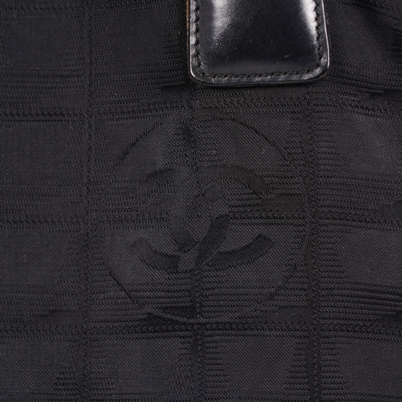 Chanel Old Travel Line Tote MM Black Nylon Shoulder Bag CC Used 06E111155030