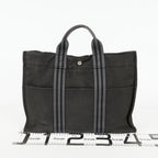 Hermes Fourre-Tout MM Black Canvas Leather Tote Bag Used Auth 09E02825011