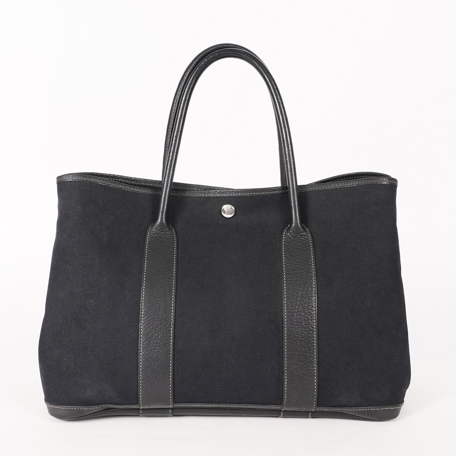 Authentic Hermes Garden Party MM Canvas Leather Tote Bag  black 02E036820003
