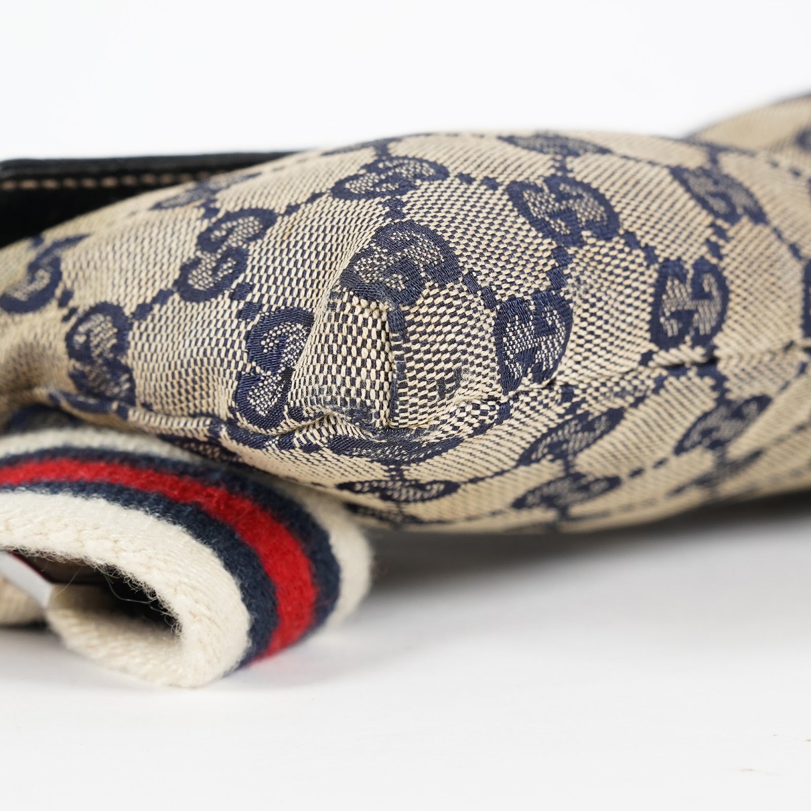 GUCCI GG Canvas Waist Belt Bag Beige Navy Sherry Web Vintage Used 08E162530010