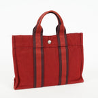 Hermes Fourre-Tout PM Red Canvas Leather Tote Bag Used Vintage 09E05825011