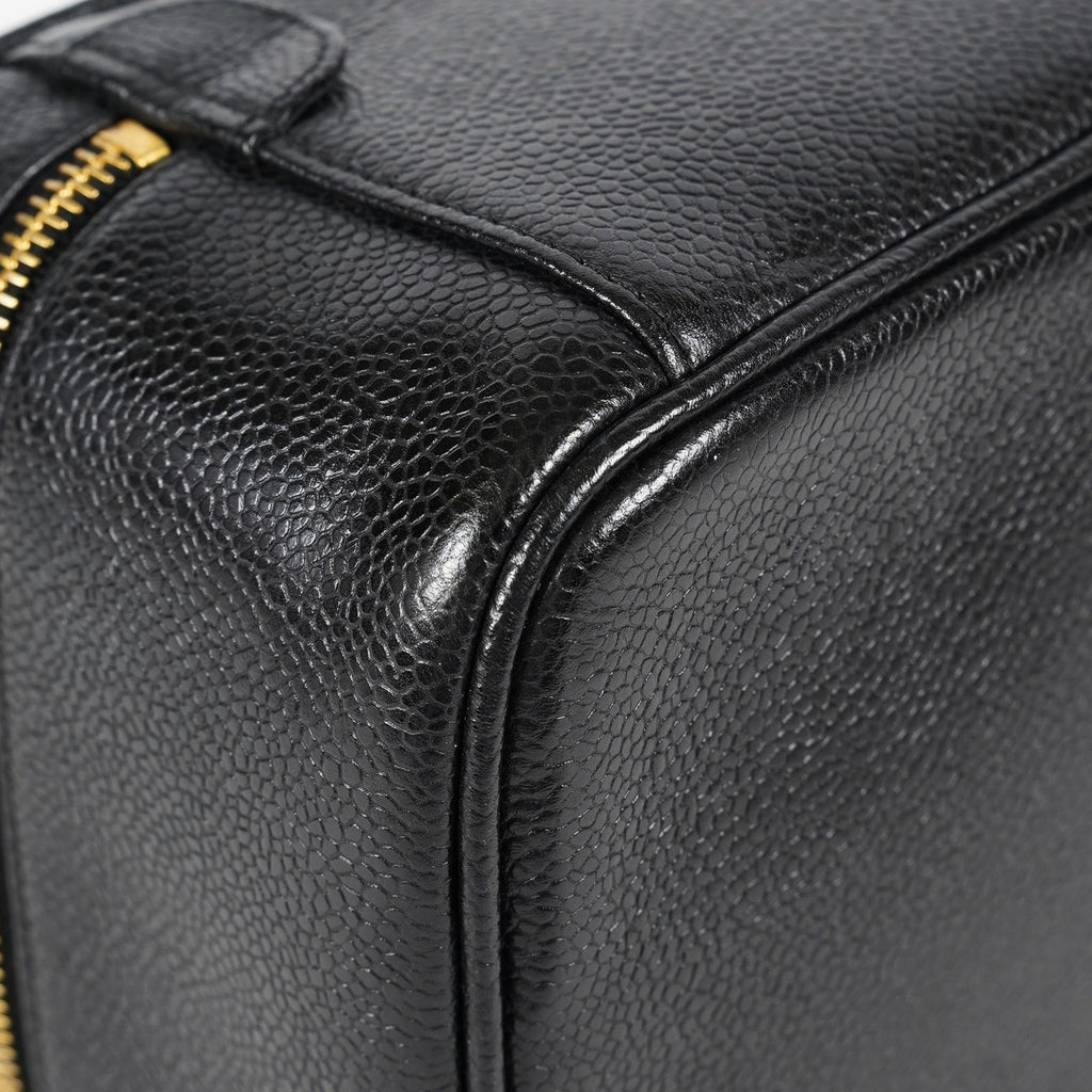 Chanel Caviar Skin CC Vanity Bag Black Leather Used Vintage 07E046490027