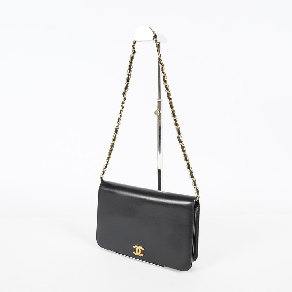 Chanel Calfskin Flap Chain Shoulder Bag 25cm Black Used Vintage CC 08E1011440006