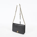 Chanel Calfskin Flap Chain Shoulder Bag 25cm Black Used Vintage CC 08E1011440006
