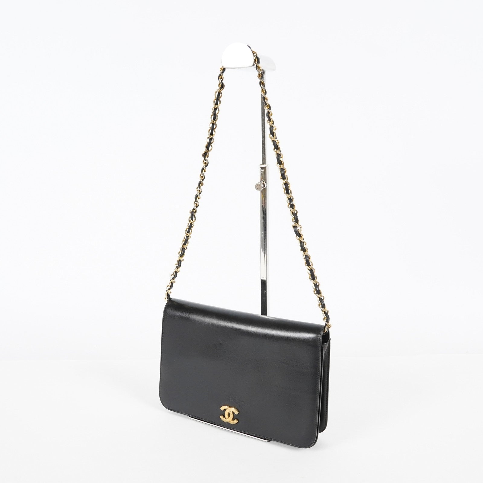 Chanel Calfskin Flap Chain Shoulder Bag 25cm Black Used Vintage CC 08E1011440006