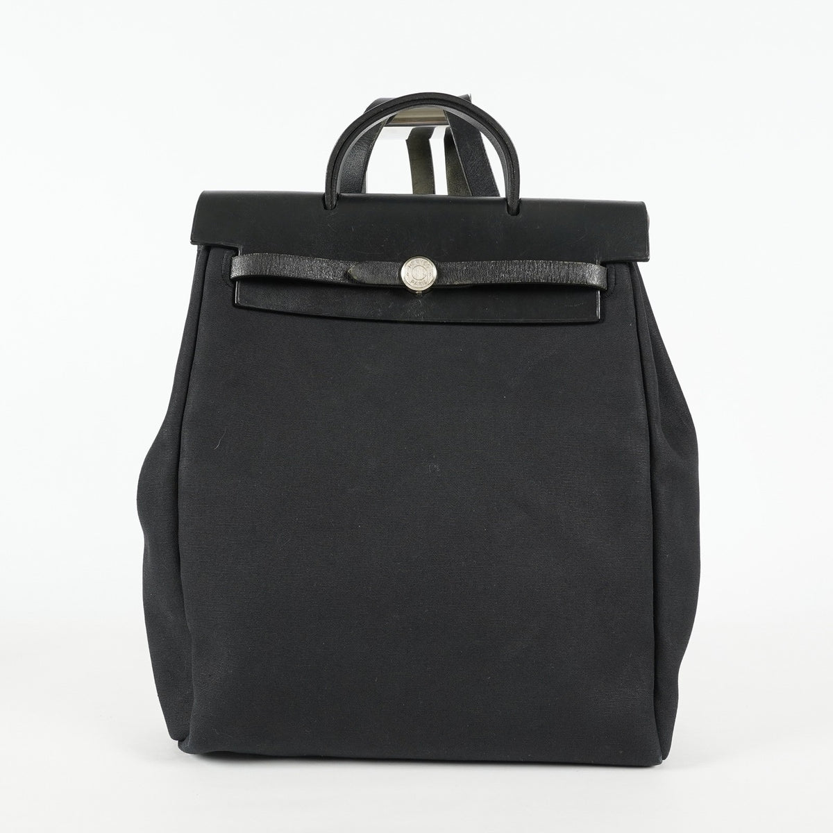 Hermes Herbag Ado Backpack 30cm Black Canvas Leather Used Auth 09E125940011