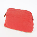 Hermes Bolide Pouch 27 Red Canvas Leather Trim Zip Cosmetic Bag Used 08E26825007