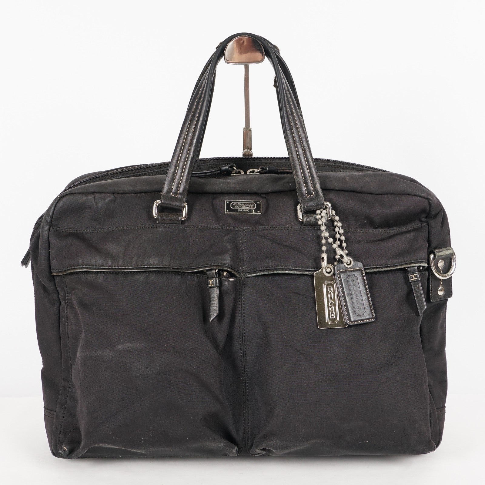 Coach Varick Briefcase Business Bag Brown Nylon Leather Tablet Laptop XY90