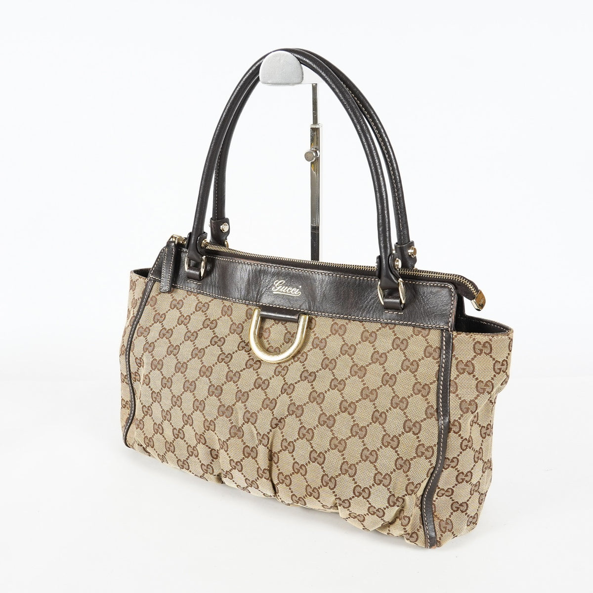 Gucci Abbey D-Ring Beige GG Canvas Leather Used Shoulder Tote Bag 09M314758608