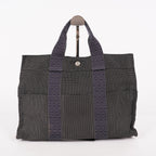 Hermes Herline MM Tote Bag Gray Canvas H Logo Used 07E20825001