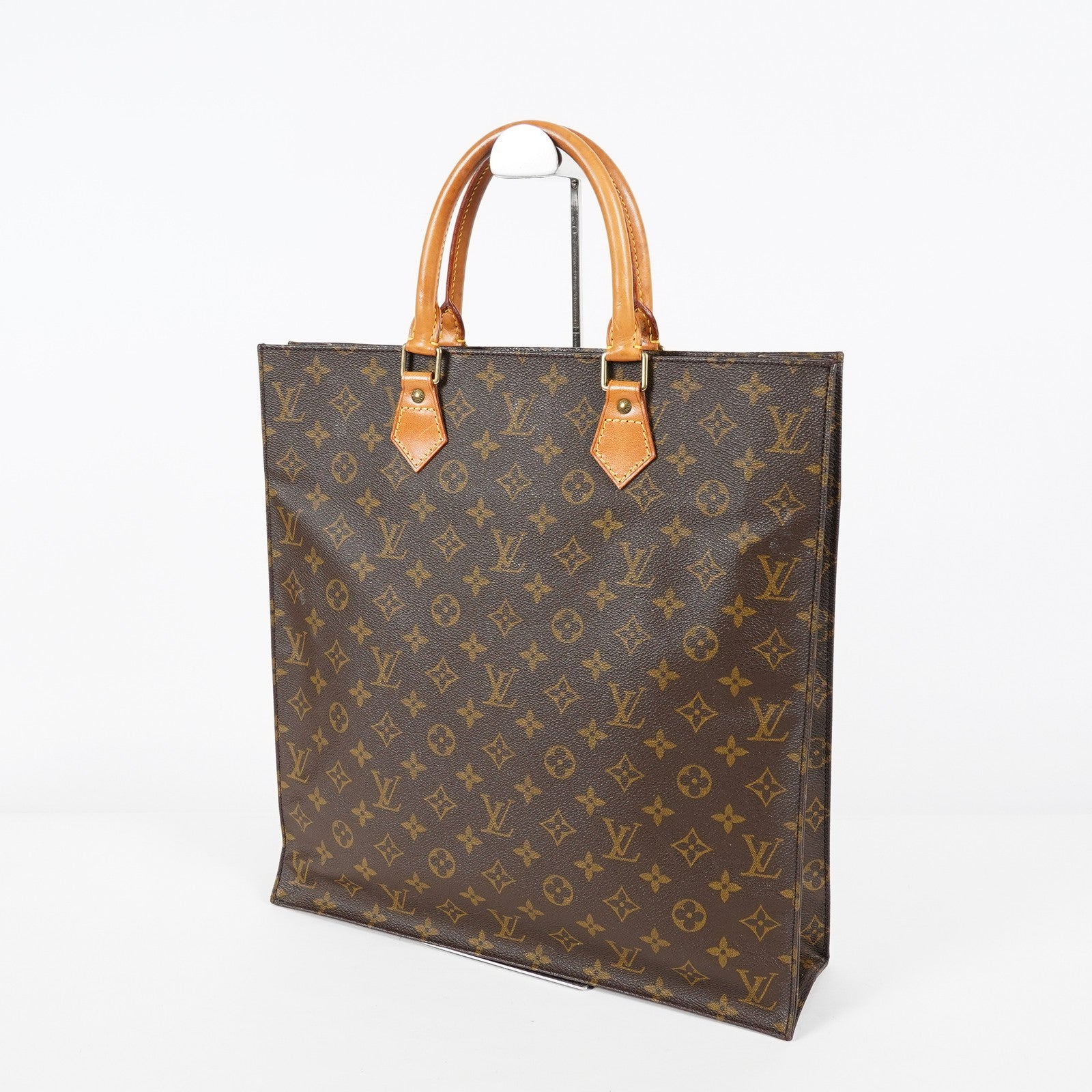 Louis Vuitton M51140 Monogram Sac Plat Tote Bag Brown Canvas Used 08E132310002