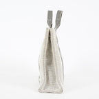 HERMES Fourre Tout PM Canvas Tote Hand Bag Gray Black Stripe 08E23825010