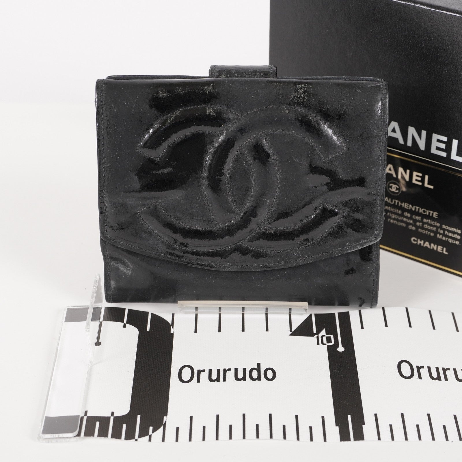 Auth Vintage Chanel CC Wallet Blk Leather Accordion Pocket Coin Case XY257