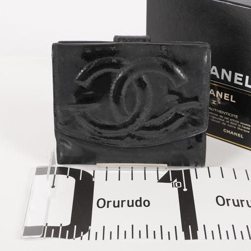 Auth Vintage Chanel CC Wallet Blk Leather Accordion Pocket Coin Case XY257