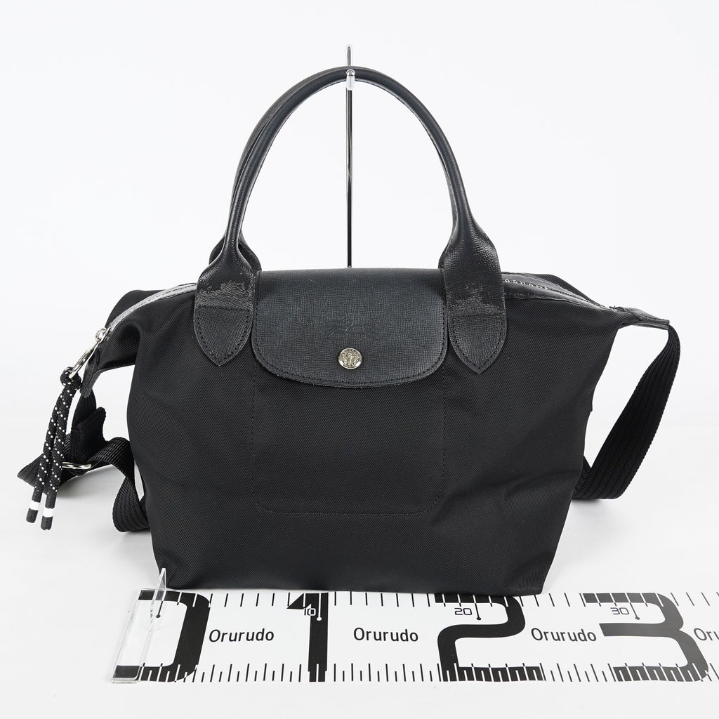 Longchamp Le Pliage 2Way Top Handle Bag 28cm Black Nylon Used 08E141320007