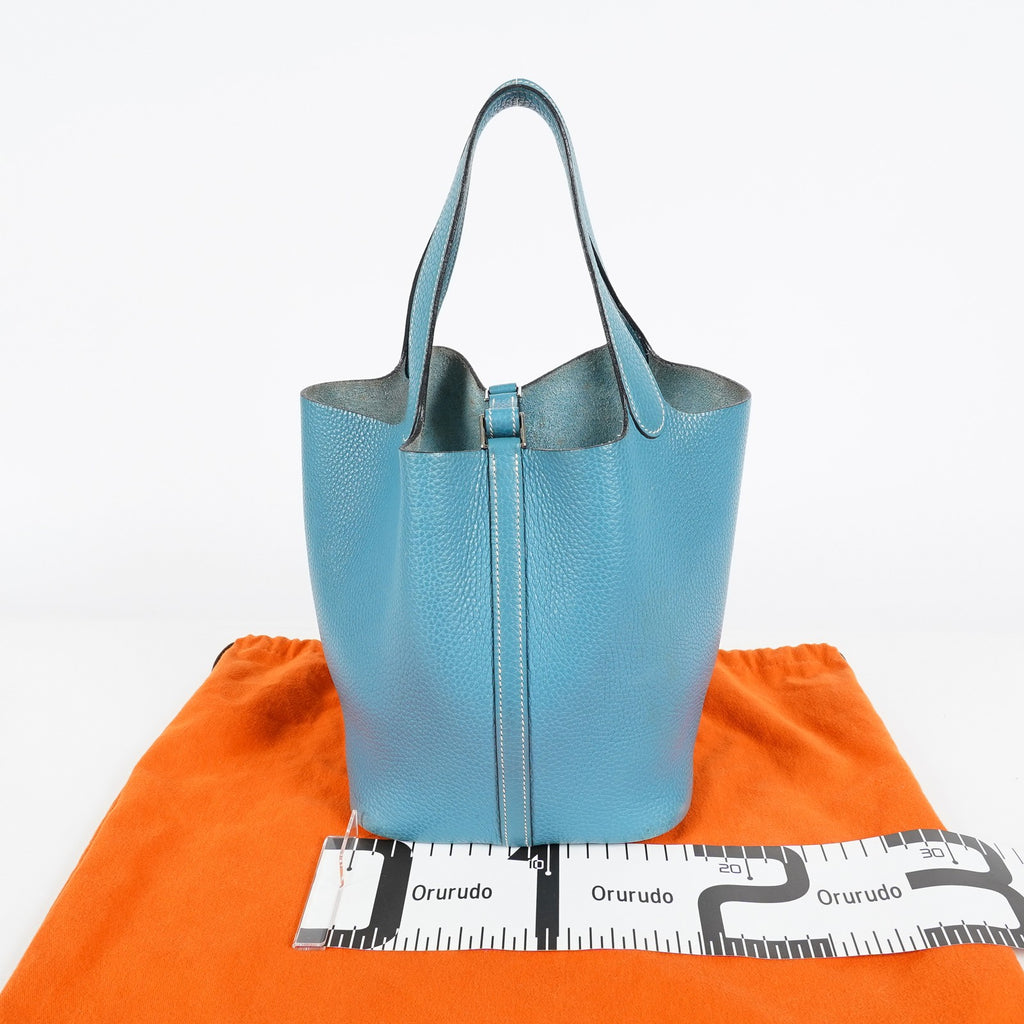 HERMES Picotin PM Blue Jean Clemence Leather Hand Tote Bag Used 07A1520592031