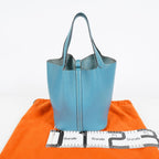HERMES Picotin PM Blue Jean Clemence Leather Hand Tote Bag Used 07A1520592031