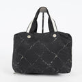 Chanel Travel Line Tote 26 Black Nylon Jacquard Hand Bag Used 07E131155015