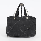Chanel Travel Line Tote 26 Black Nylon Jacquard Hand Bag Used 07E131155015