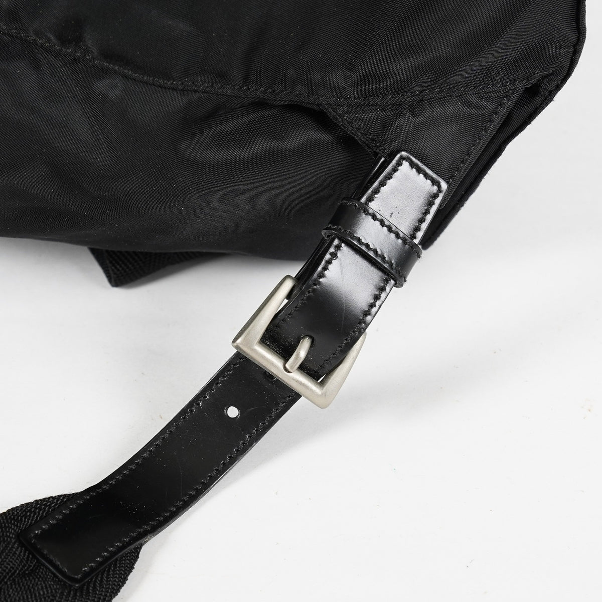 PRADA Backpack Black Nylon Tessuto Silver Hardware Drawstring Used 08M023738917