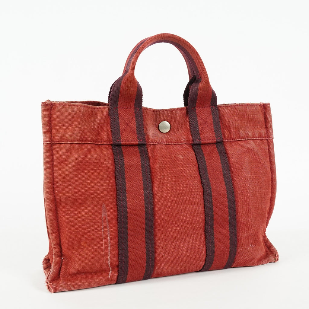 Hermes Fourre-Tout TPM Red Canvas Tote Bag Used Vintage Auth 09E06385011