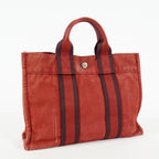 Hermes Fourre-Tout TPM Red Canvas Tote Bag Used Vintage Auth 09E06385011