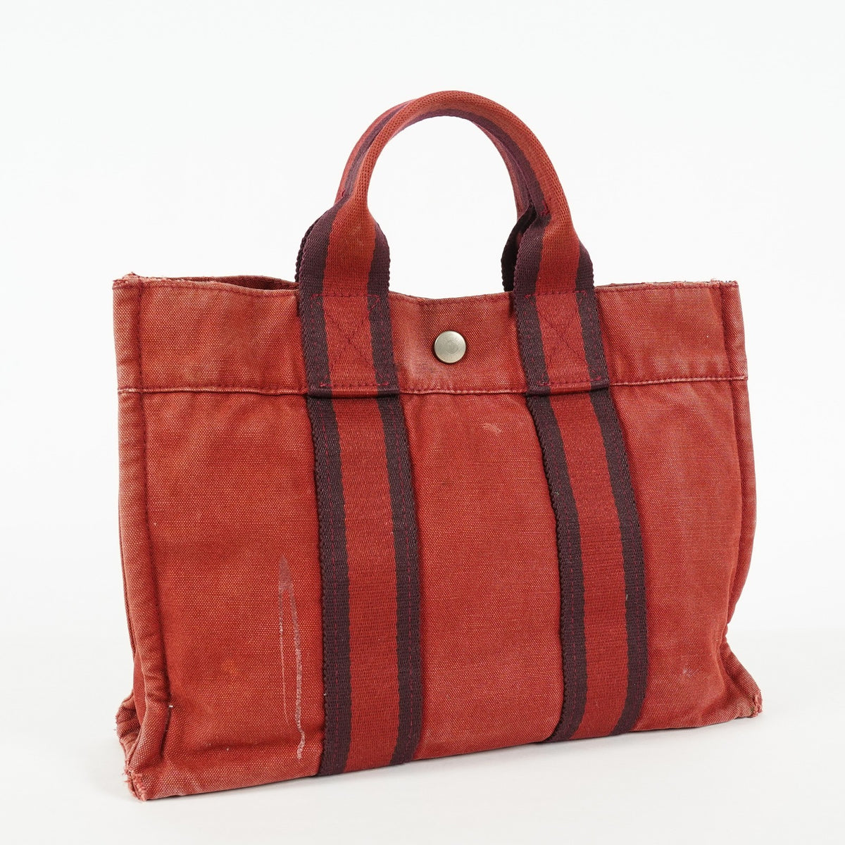Hermes Fourre-Tout TPM Red Canvas Tote Bag Used Vintage Auth 09E06385011