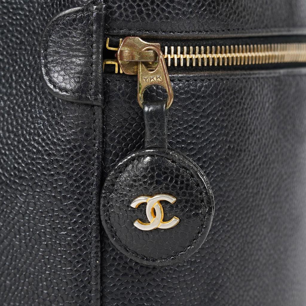 CHANEL Caviar Skin CC Vanity Bag Black Gold Hardware Vintage Case 08E047150002