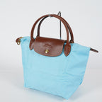 Longchamp Le Pliage Tote Bag Light Blue Nylon Leather Handbag Used XYZ270