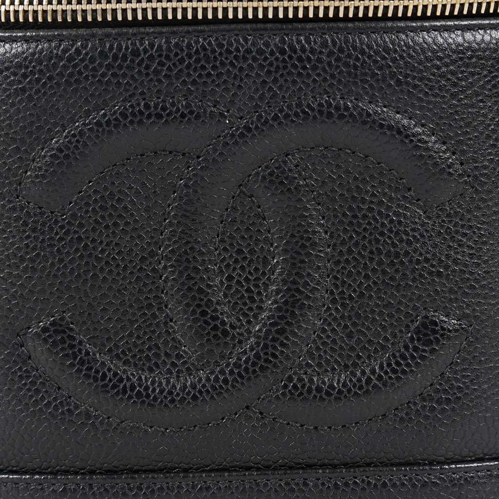 CHANEL Caviar Skin CC Vanity Bag Black Gold Hardware Vintage Case 08E047150002