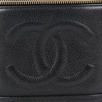 CHANEL Caviar Skin CC Vanity Bag Black Gold Hardware Vintage Case 08E047150002