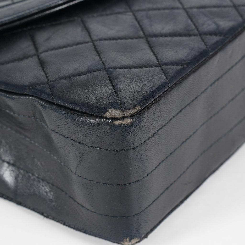 Chanel Matelasse Half Moon Flap Bag 25cm Black Quilted Chain Used 08E0717270006
