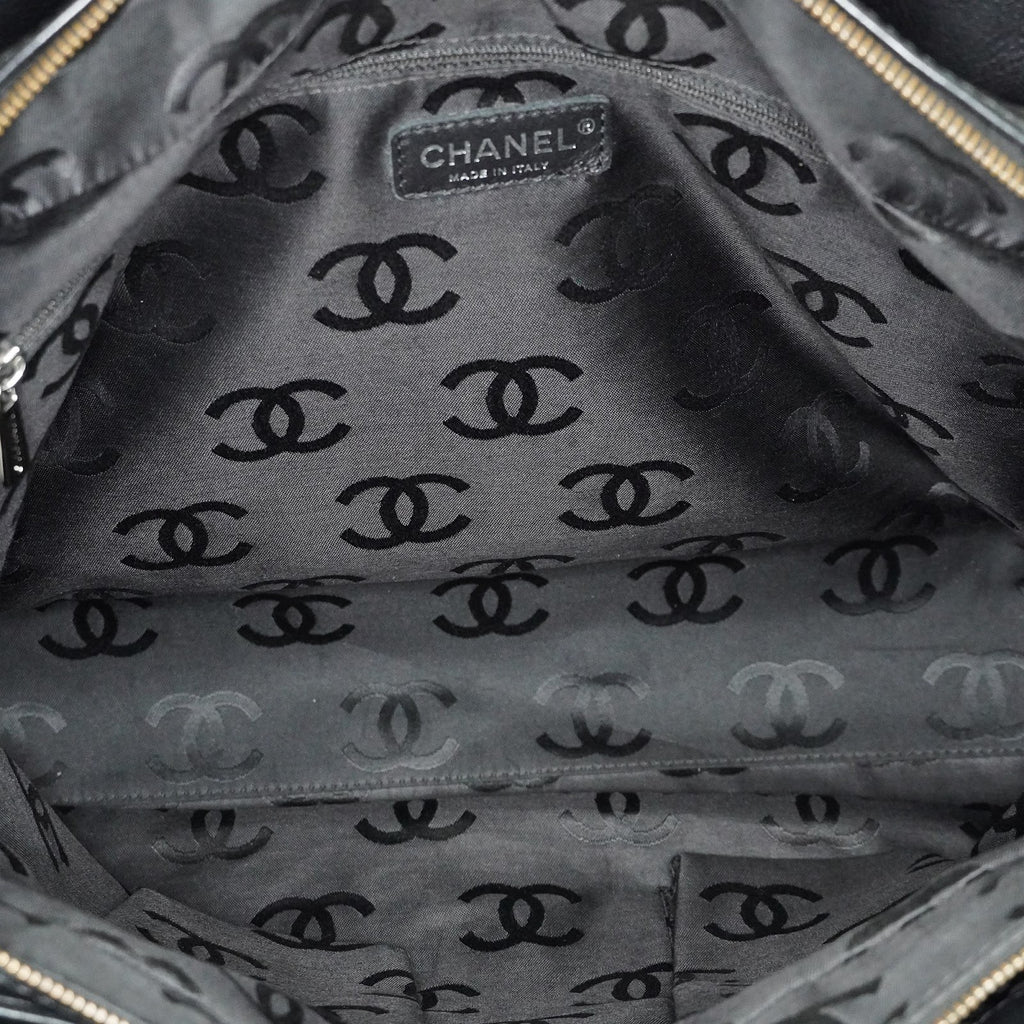 CHANEL CC Logo Tote Bag 40cm Black Leather Silver Hardware Used 07E1711440027
