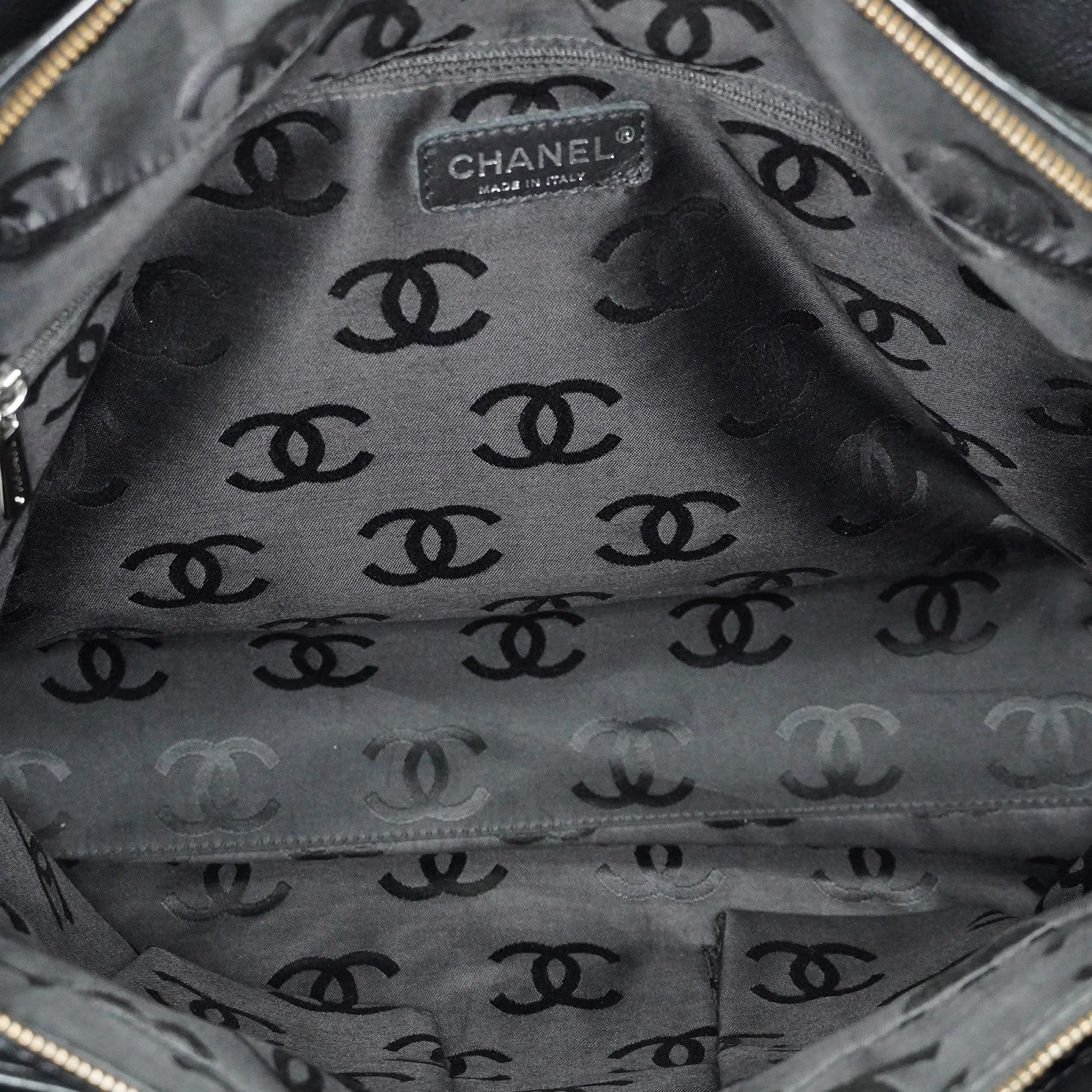 CHANEL CC Logo Tote Bag 40cm Black Leather Silver Hardware Used 07E1711440027