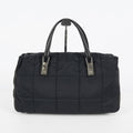 CHANEL Chocolate Bar Nylon Mini Boston Handbag Black Silver HW Used 07E314180008