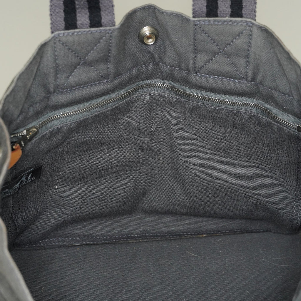 Hermes Fourre-Tout PM Tote Bag Gray Canvas Black Stripe Used Vintage 06E01825030
