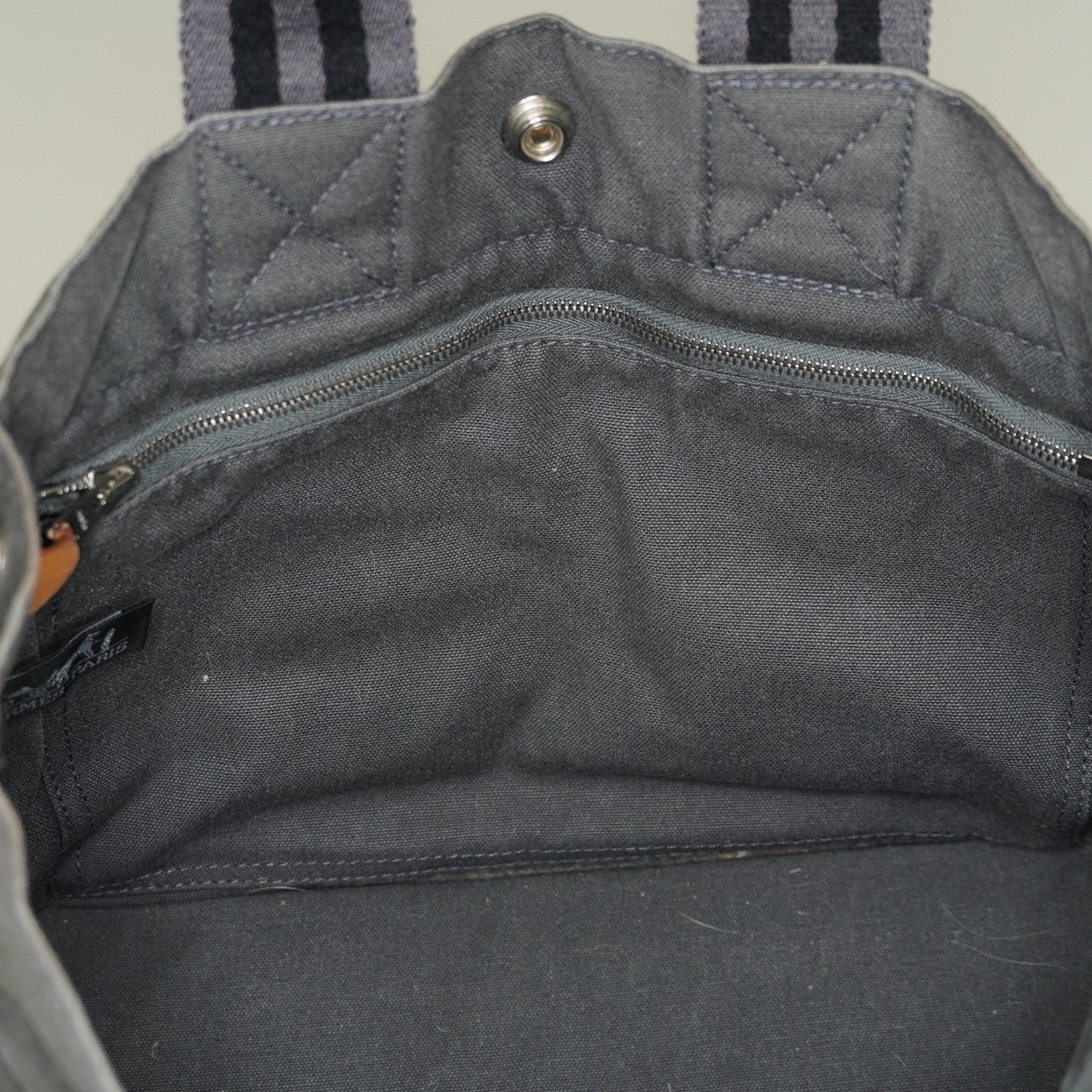Hermes Fourre-Tout PM Tote Bag Gray Canvas Black Stripe Used Vintage 06E01825030