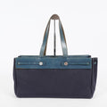 Hermes Herbag Cabas MM Navy Canvas Blue Leather Tote Hand Bag Used 08E043960012
