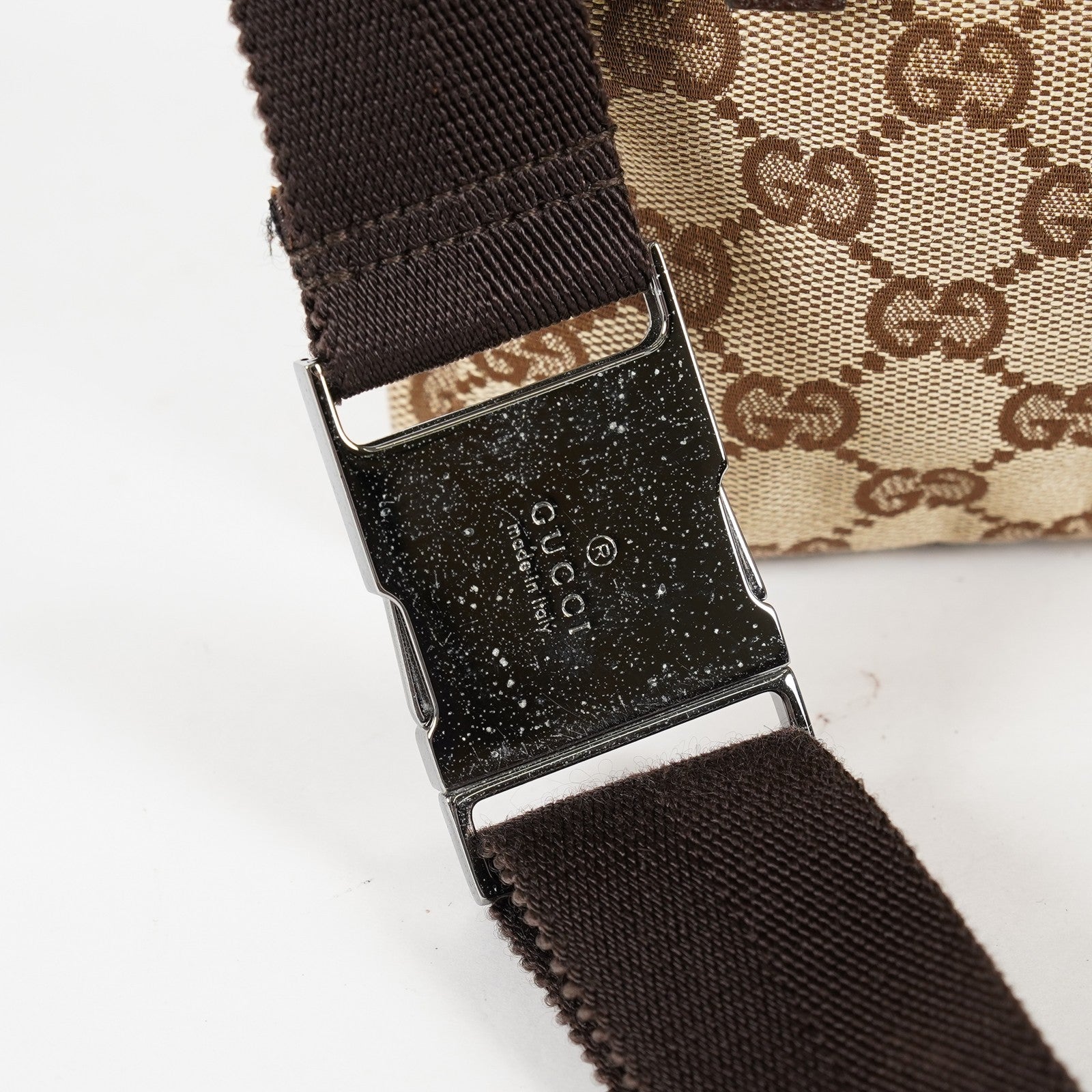 Gucci GG Canvas Waist Bag Belt Bag Beige Brown Leather Used Vintage 08A132516803