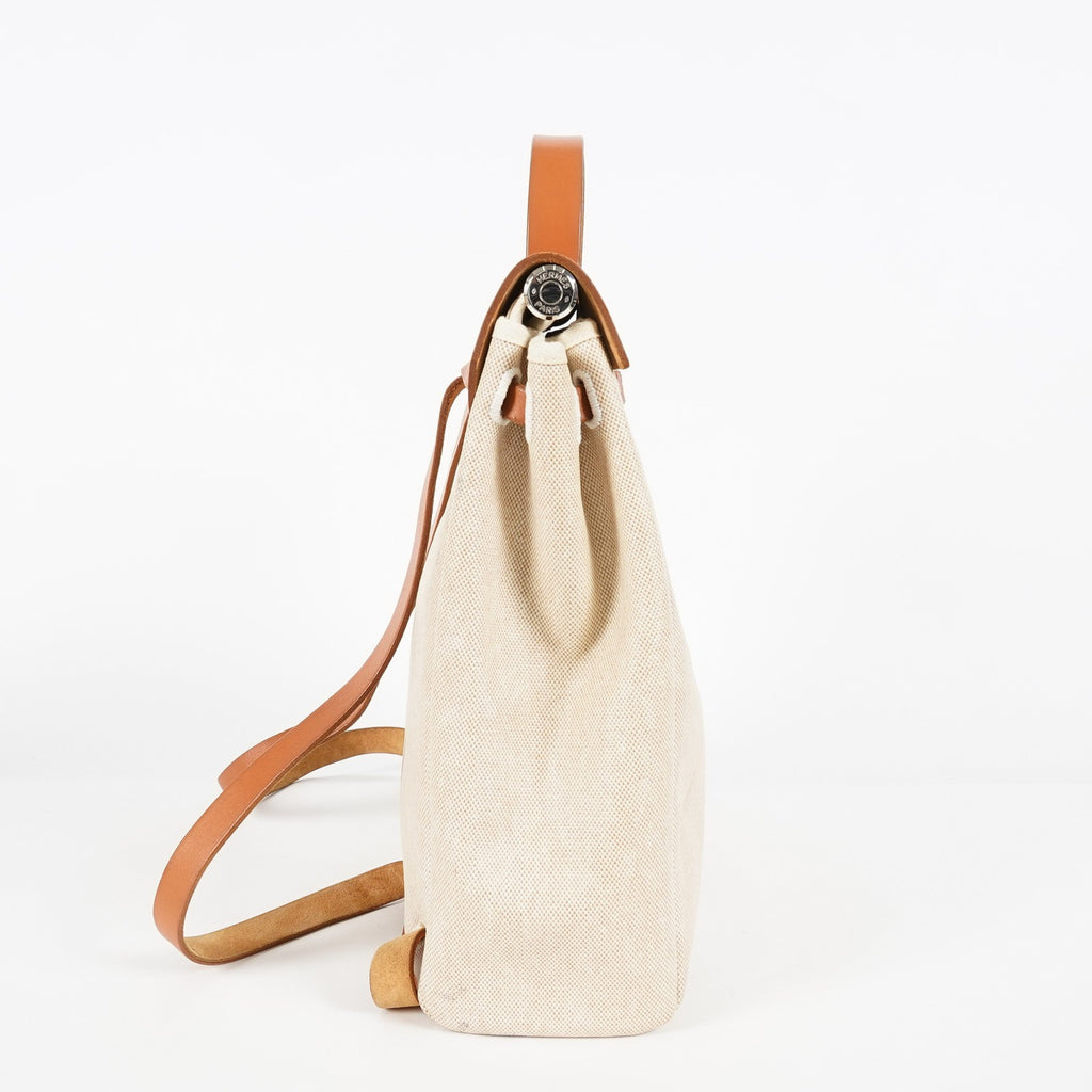 Hermes Herbag Ado PM Backpack Beige Canvas Leather 2way Bag Used 07E404730012
