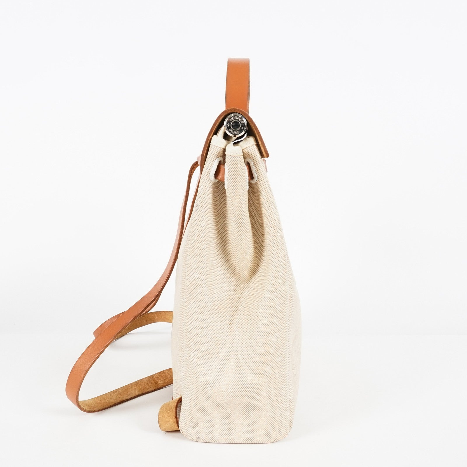 Hermes Herbag Ado PM Backpack Beige Canvas Leather 2way Bag Used 07E404730012