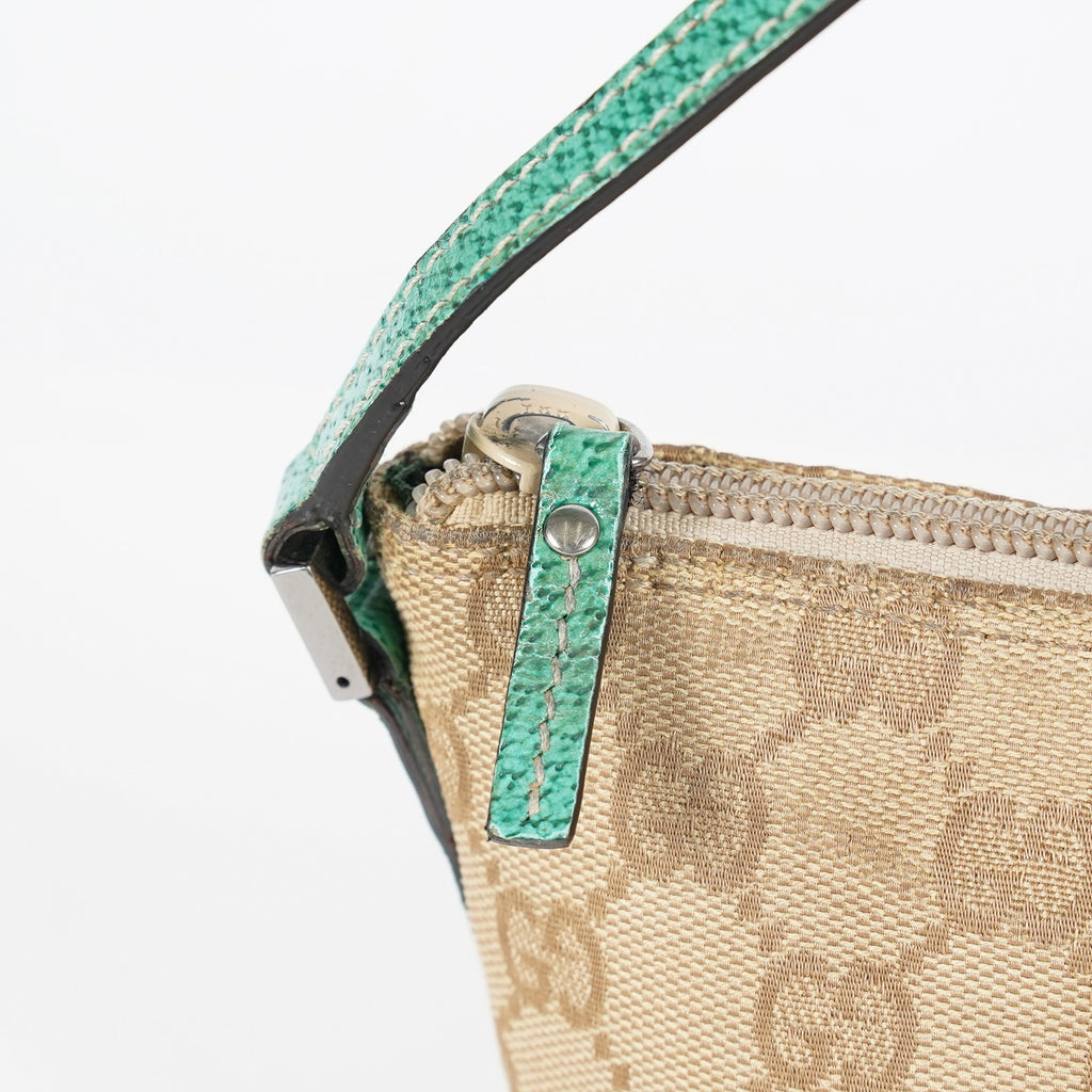 Gucci GG Canvas Boat Pochette Shoulder Bag Beige Green Used Vintage 08E012310002