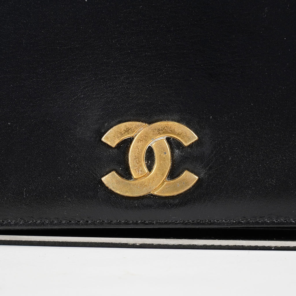 Chanel Calfskin Flap Chain Shoulder Bag 25cm Black Used Vintage CC 08E1011440006