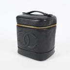 Chanel Caviar Skin CC Vanity Bag 16cm Black Leather Vintage Used 07E016820029