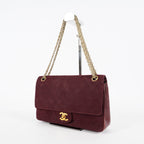 CHANEL Matelasse Double Flap 25 Shoulder Bag Suede Burgundy Used 07E1519360027