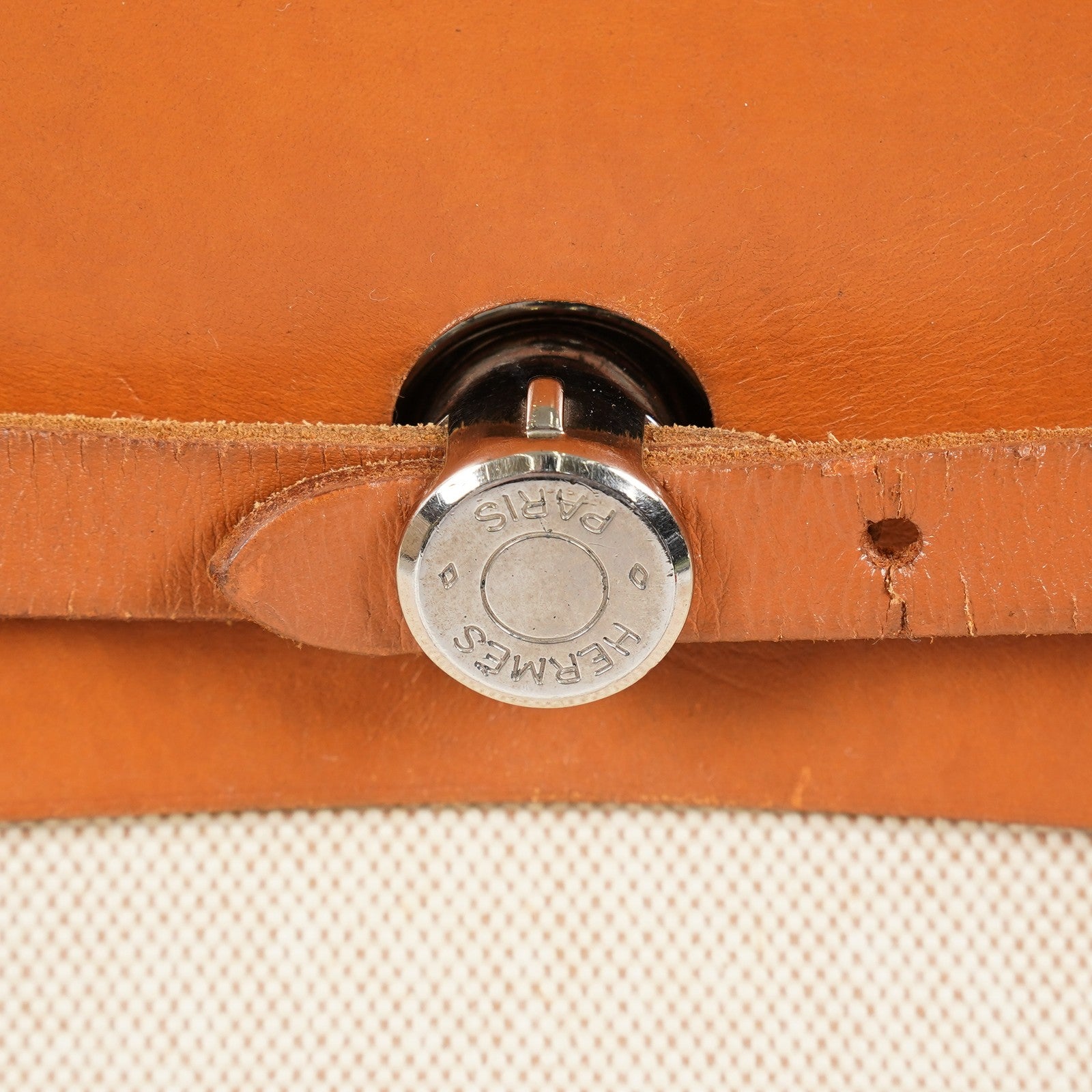 Hermes Herbag Ado PM Backpack Beige Canvas Leather 2way Bag Used 07E404730012
