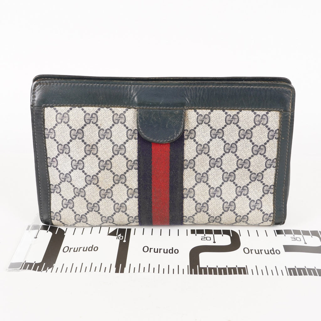 VINTAGE GUCCI Clutch Bag GG Sherry Line Navy 05M02846425