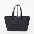 Chanel New Travel Line Tote Bag MM Black Nylon Leather Gold HW Used 08E191155007